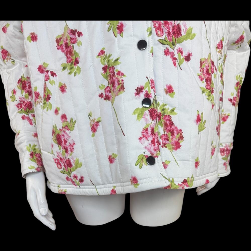 nicole by Nicole Miller Reversible Stretch Poplin Quilted Jacket Cream Floral L - Picture 5 of 15
